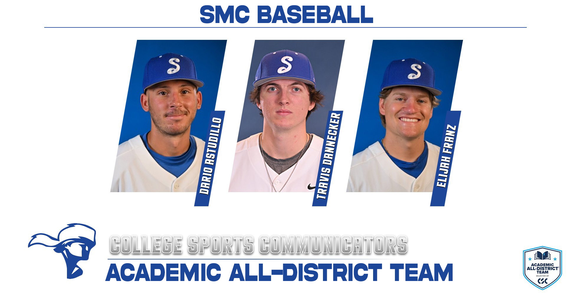SMC Baseball Trio Earns CSC Academic All-District Recognition