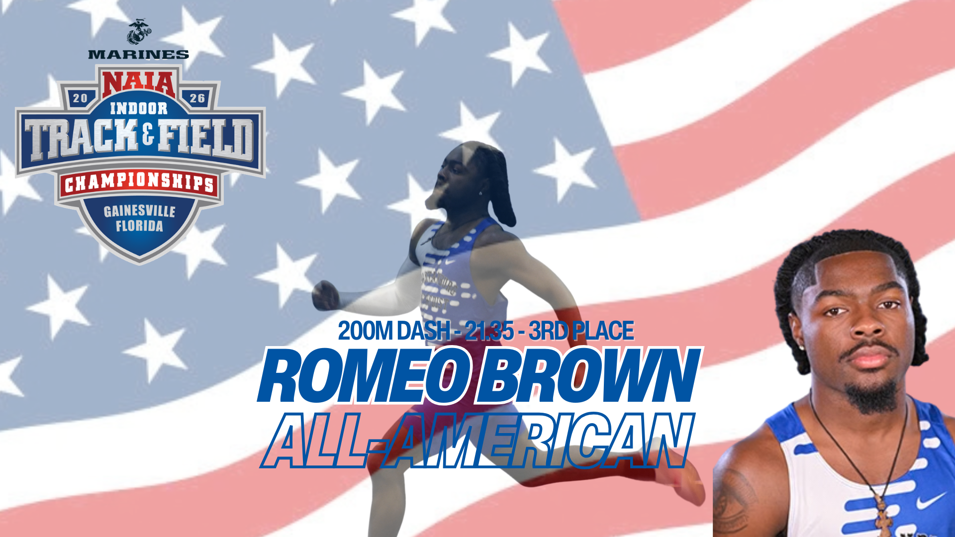 Brown Makes History with Third-Place Finish in 200m at NAIA Indoor Championships