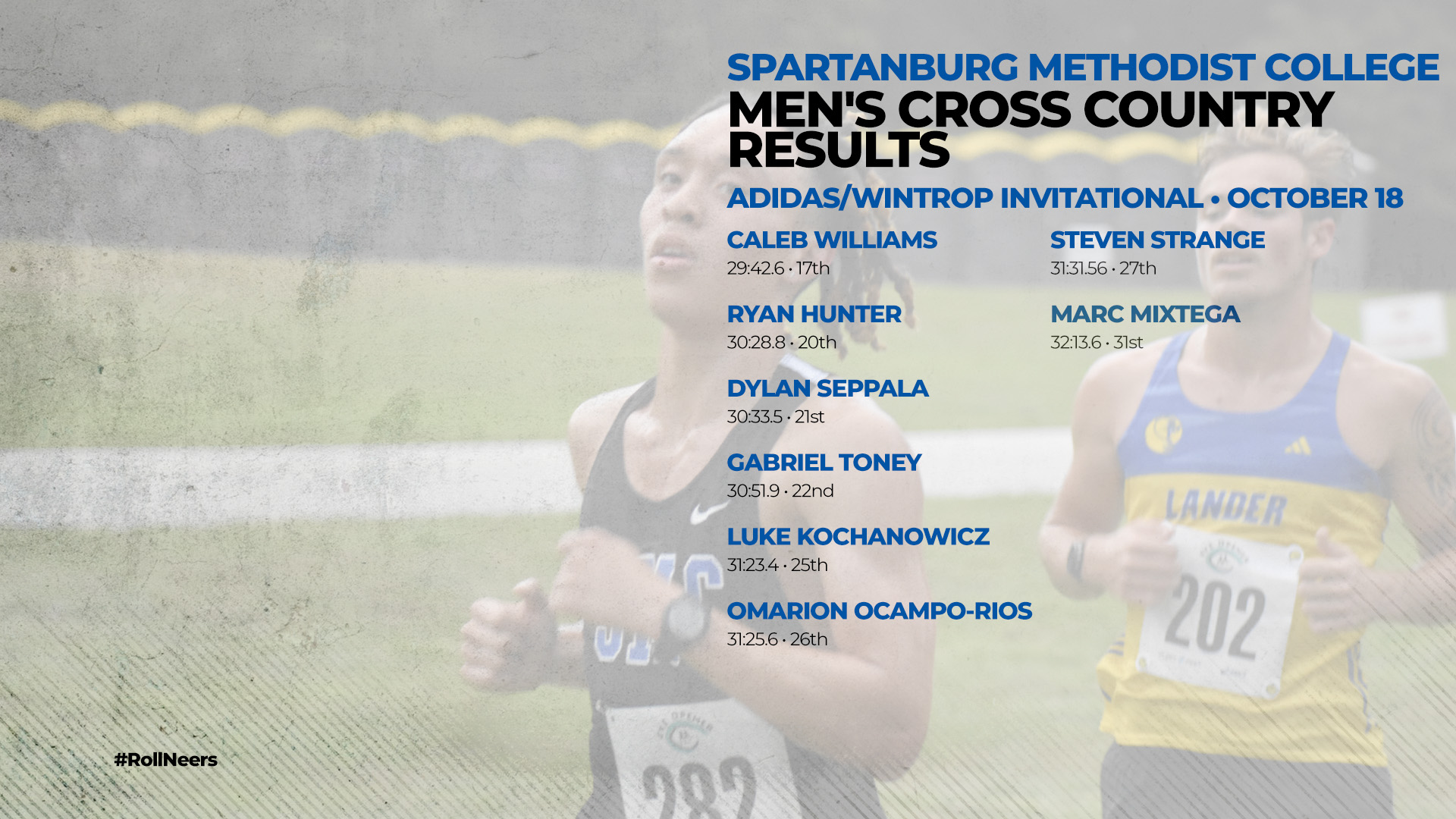 :43 PR by Caleb Williams Leads SMC Men's Cross Country at Adidas/Winthrop Cross Country Invitational